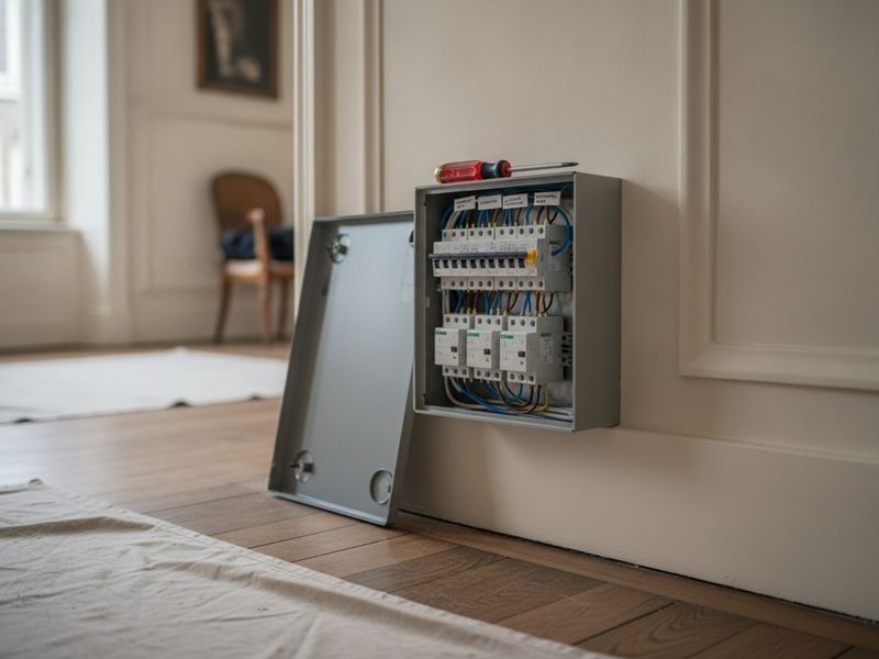 Remplacement de tableau électrique à Bruxelles : nouveau tableau câblé avec disjoncteurs et différentiels étiquetés